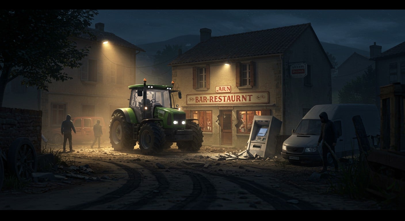 Un braquage insolite secoue un village de Lozère : des malfaiteurs utilisent un tracteur pour arracher un distributeur de billets. Enquête en cours, suspense garanti.