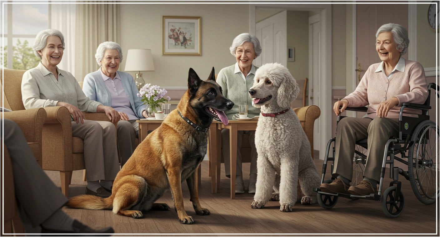 Découvrez comment les chiens médiateurs, comme les Malinois ou caniches, apportent réconfort et stimulation aux personnes âgées ou handicapées. Une mission unique !