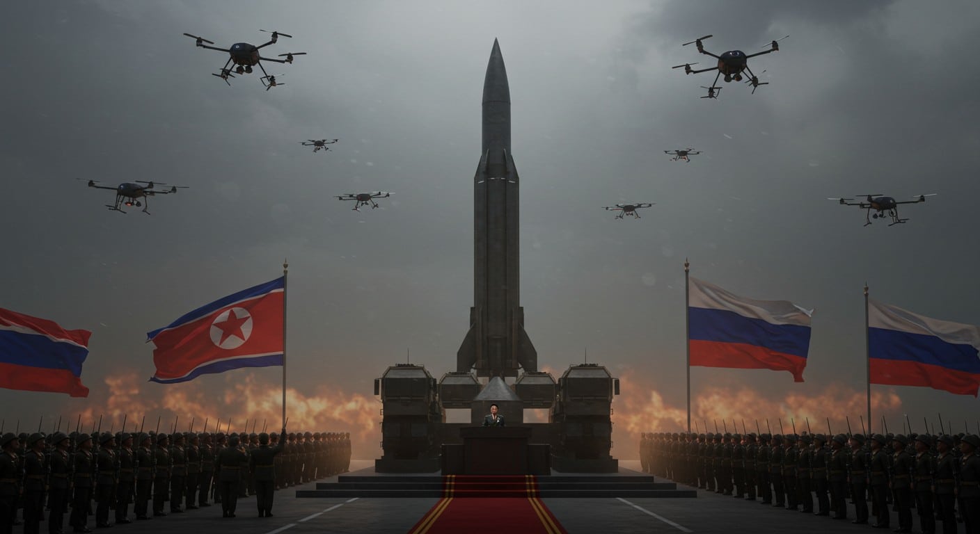 Découvrez le défilé militaire de la Corée du Nord dévoilant un missile ICBM et des drones. Une alliance avec la Chine et la Russie se dessine. Lisez la suite !