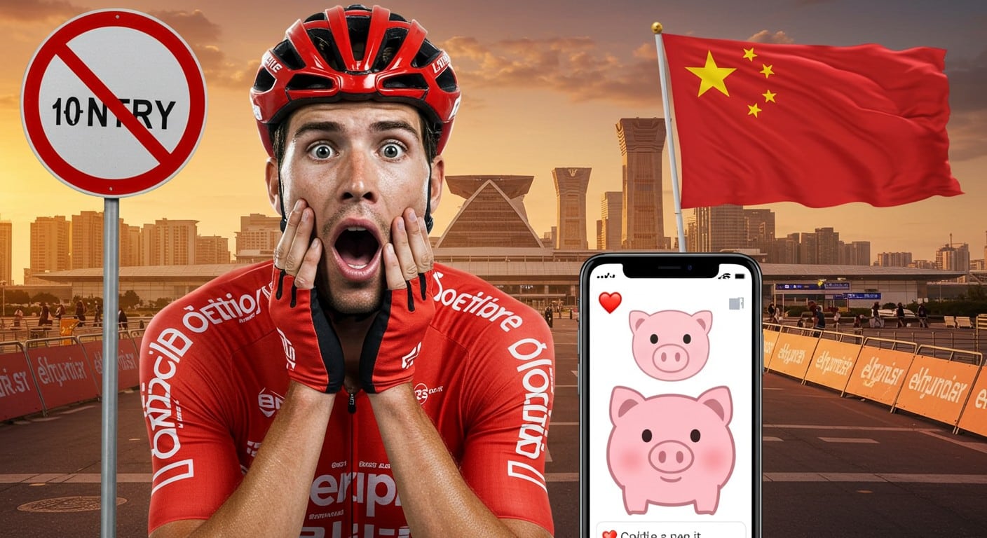 Découvrez l'histoire choquante d'un coureur cycliste expulsé et banni à vie de Chine pour un simple émoji cochon sur Strava. Menaces de mort, scandale international : l'affaire qui secoue le sport.