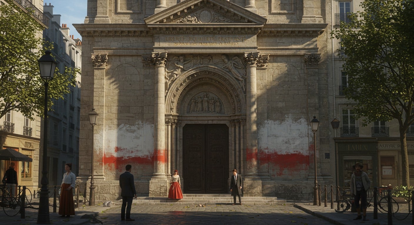 La devise "Liberté, égalité, fraternité" recouverte à Paris sur une église. Que s'est-il passé ? Découvrez les détails de cette polémique et ses implications.