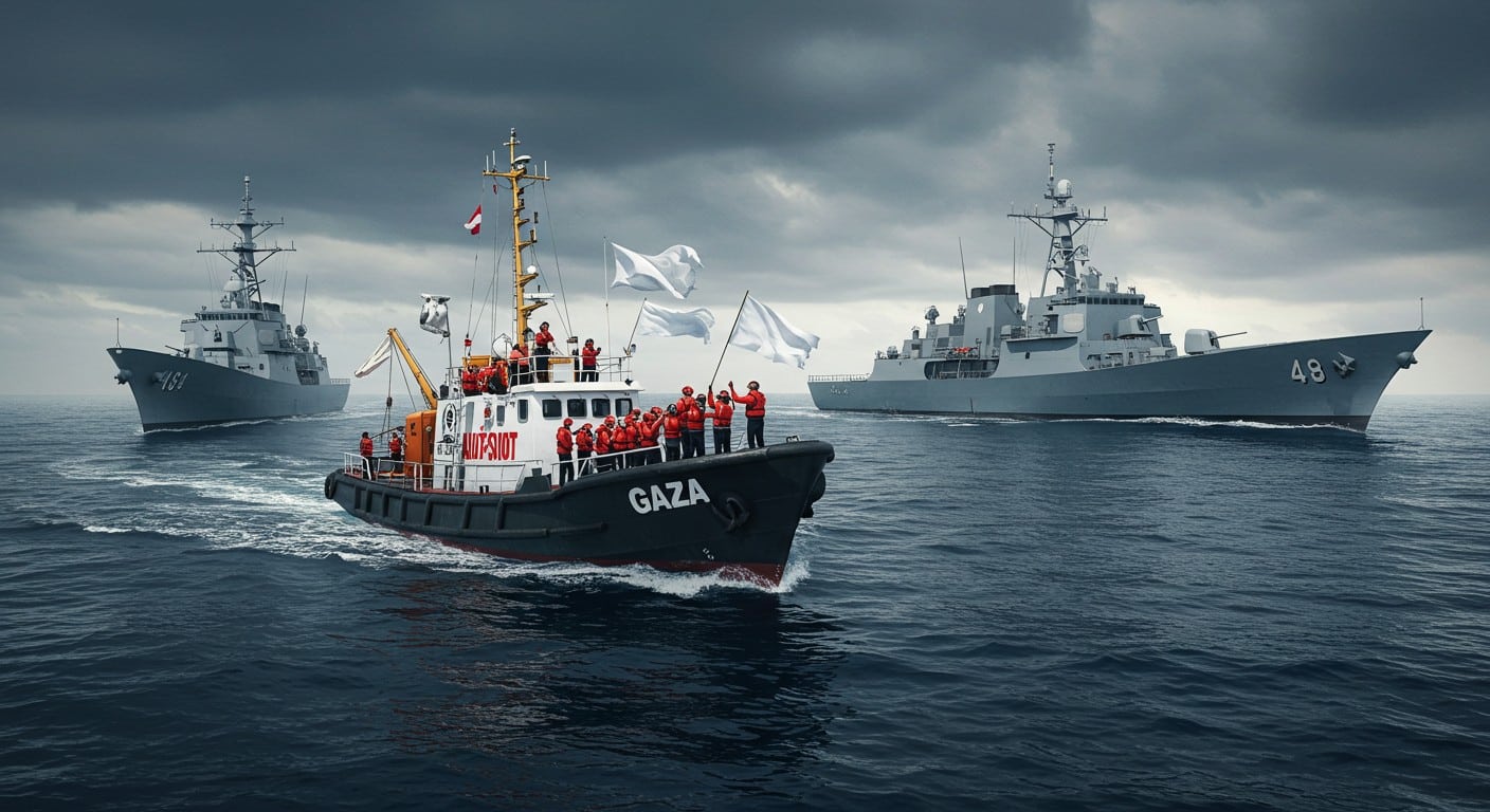 Découvrez les tensions en mer Méditerranée : la flottille humanitaire pour Gaza encerclée par des navires de guerre israéliens. Analyse des enjeux et réactions internationales en direct.