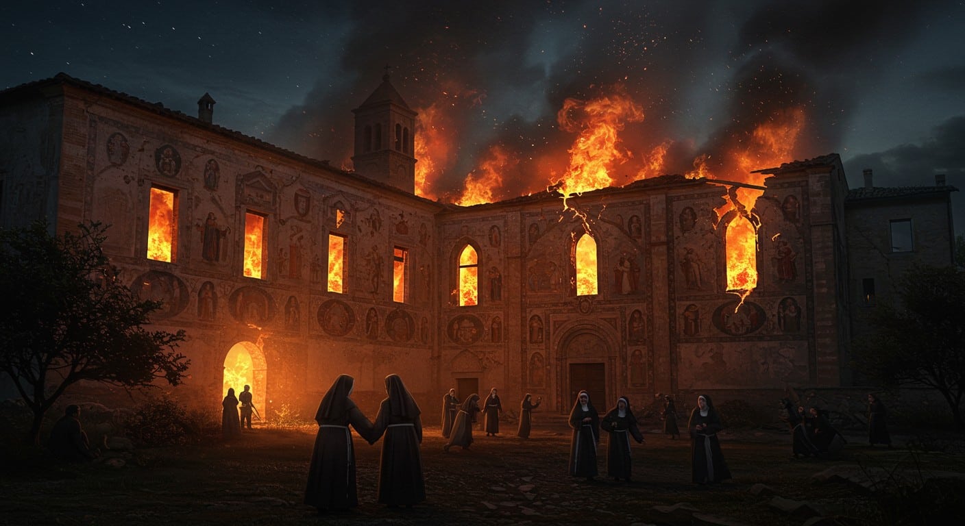 Un incendie ravage un monastère de 400 ans en Italie, évacuant 22 religieuses. Découvrez les causes, les pertes et l'impact culturel de cette tragédie.
