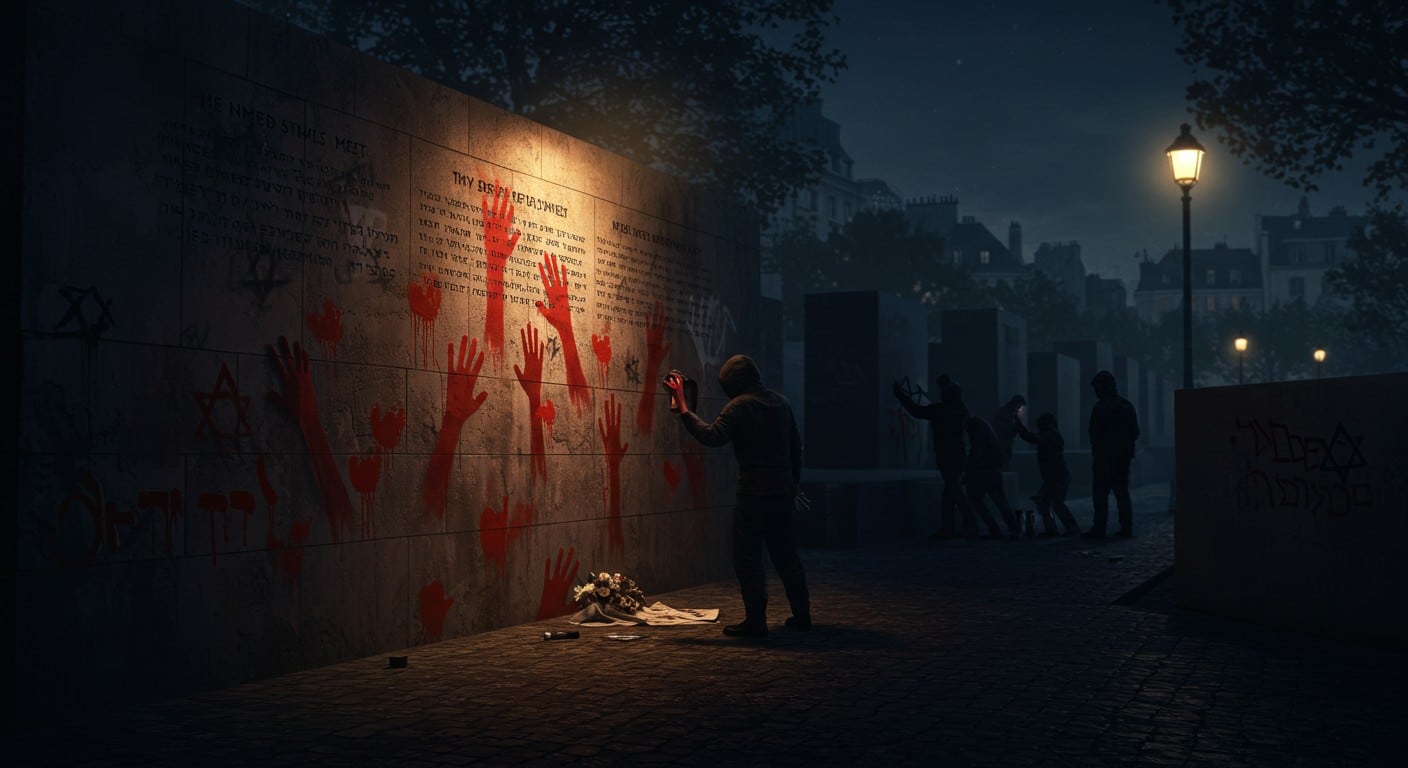 Découvrez l'affaire des tags mains rouges sur le Mémorial de la Shoah. Quatre ans de prison requis contre des Bulgares soupçonnés d'ingérence étrangère. Enquête choc.