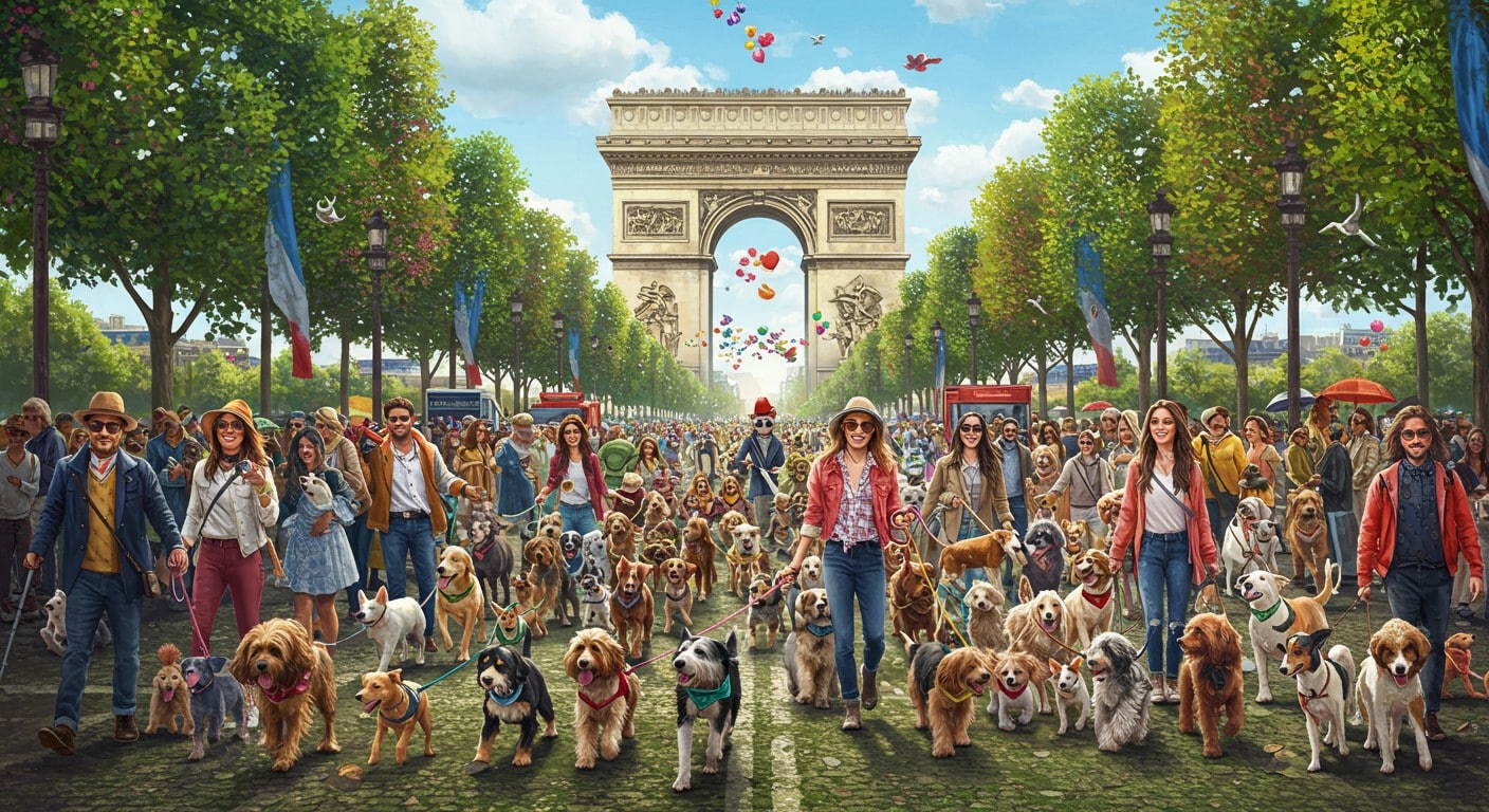 Découvrez la première marche des animaux sur les Champs-Élysées, un défilé canin festif à Paris. Une journée pour célébrer nos compagnons à quatre pattes !