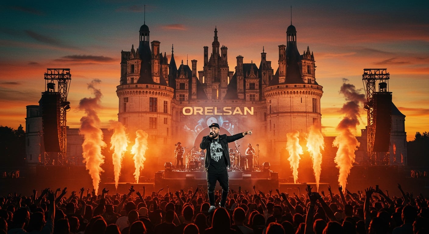 Découvrez Orelsan en live au château de Chambord le 26 juin 2026 ! Billets en vente dès le 7 novembre. Un événement rap historique dans un lieu Renaissance. Infos exclusives.