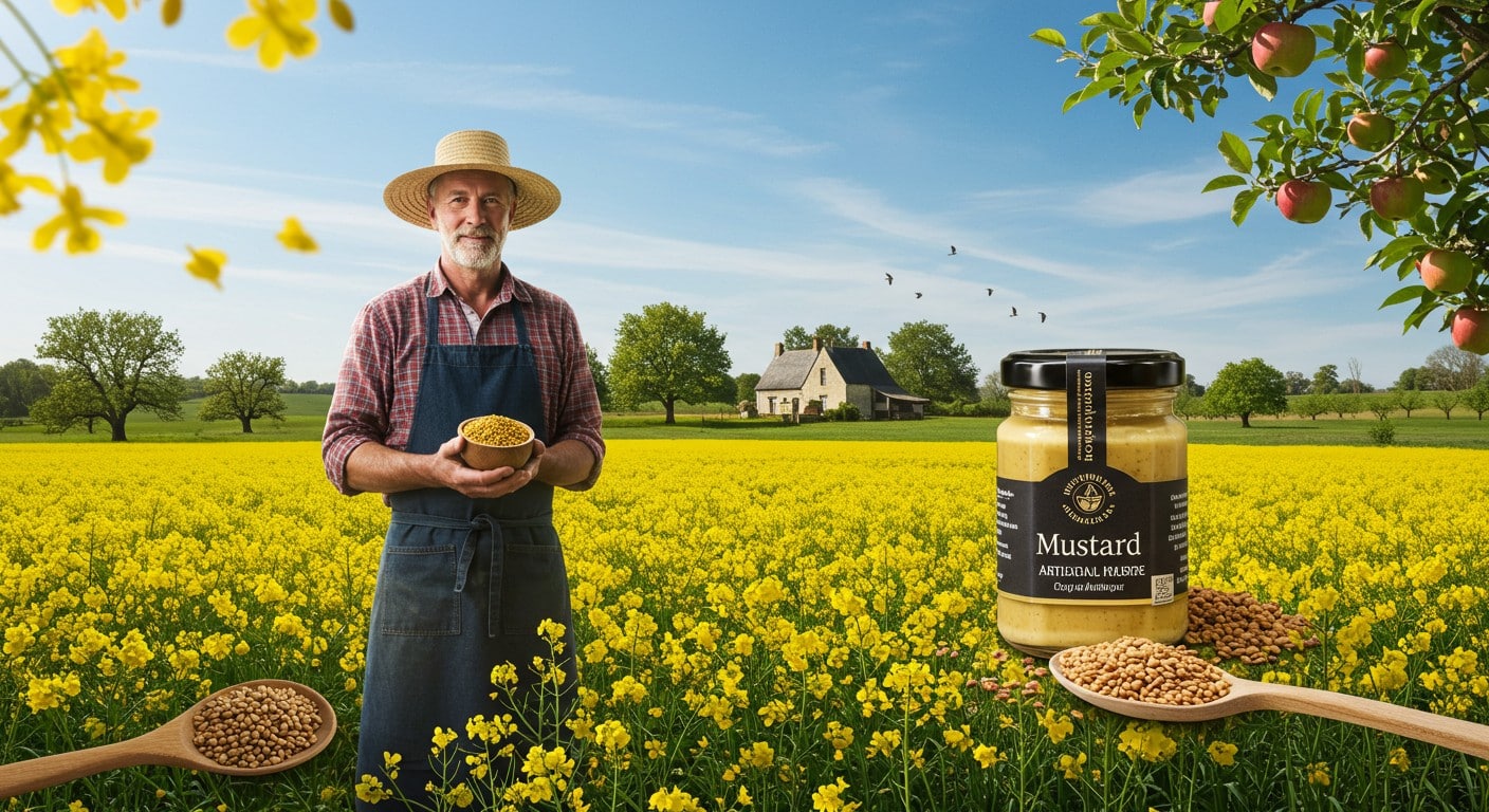 Découvrez comment un paysan normand primé innove avec des moutardes artisanales sans eau ni conservateurs, et rêve de cultiver ses propres graines de moutarde en Normandie.
