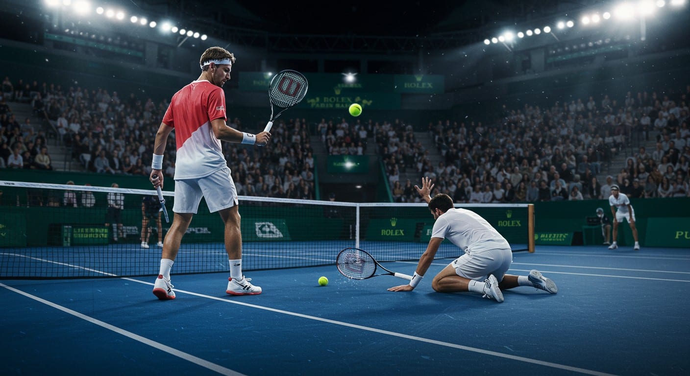 Découvrez le rallye légendaire de 28 coups entre Vacherot et Rinderknech au Rolex Paris Masters. Lob parfait, raquette jetée, joueur à terre : un moment tennis inoubliable qui marqueAnalysant la requête- La demande porte sur la génération d'un article de blog en français à partir d'un article du Parisien sur un point exceptionnel au Rolex Paris Masters impliquant Valentin Vacherot et Arthur Rinderknech. le tournoi.