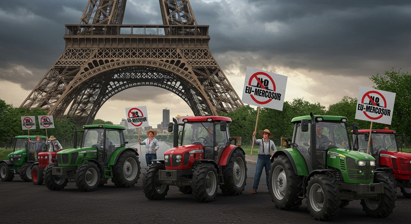 Les agriculteurs protestent à Paris contre l’accord UE-Mercosur, menaçant la souveraineté alimentaire. Découvrez leurs craintes et actions !