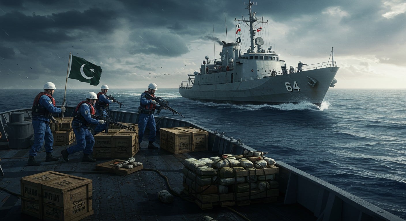 Saisie de 972M$ de méthamphétamine en mer d’Oman par la marine pakistanaise. Découvrez les détails de cette opération historique et ses implications.