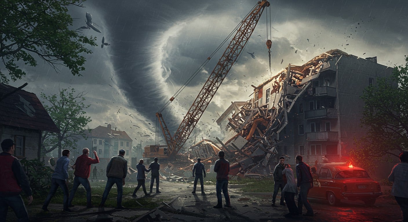 Découvrez le chaos d'une tornade à Ermont : grues tombées, unAnalysant la requête- La demande porte sur la génération d'un article de blog en français à partir d'un article du Parisien sur une tempête dévastatrice à Ermont dans le Val-d'Oise. mort, blessés graves. Témoignages choc des résidents face à la violence de la tempête dans le Val-d'Oise.