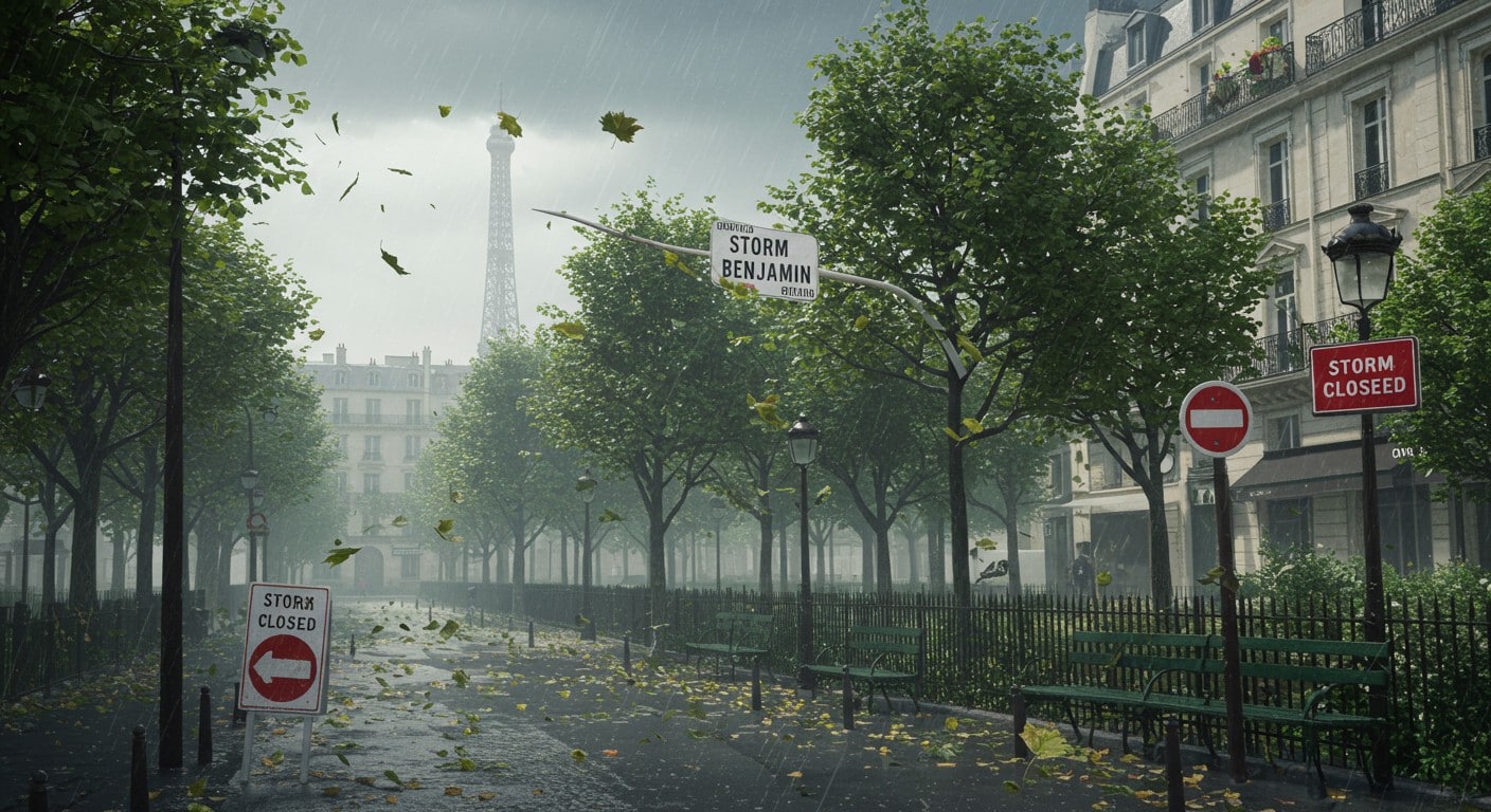 Tempête Benjamin frappe l’Île-de-France : parcs fermés, transports perturbés. Découvrez les impacts et précautions à Paris et Versailles.