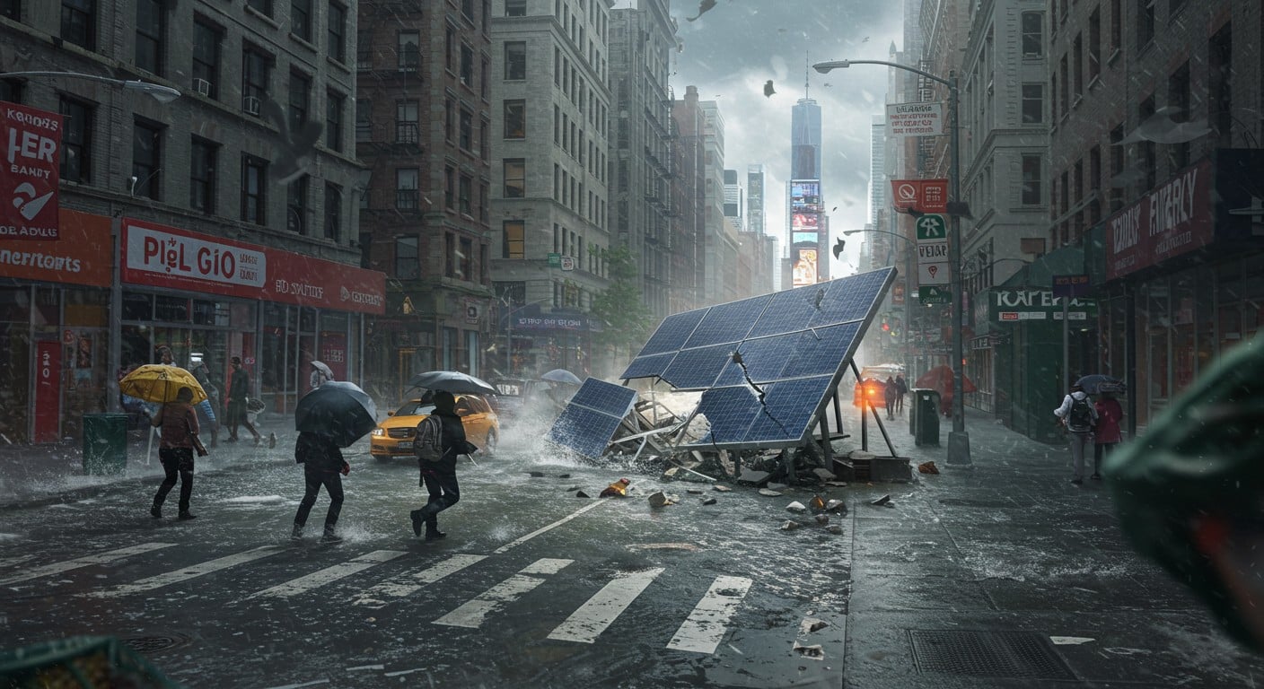 Une tempête dévastatrice frappe New York, causant un décès tragique par un panneau solaire. Inondations, vents violents : découvrez les impacts et les alertes.