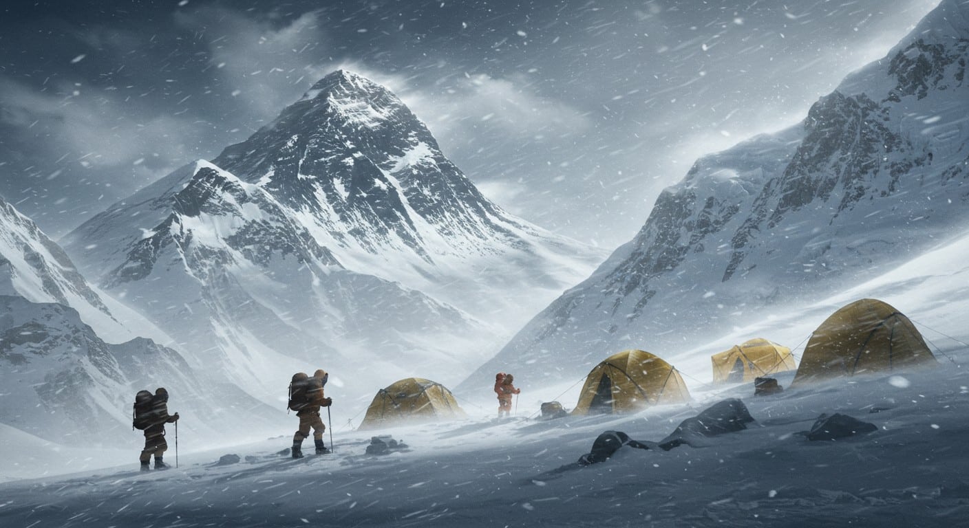Un randonneur meurt de froid sur l’Everest, 500 personnes bloquées par une tempête de neige. Découvrez les détails des secours et l’impact des intempéries.