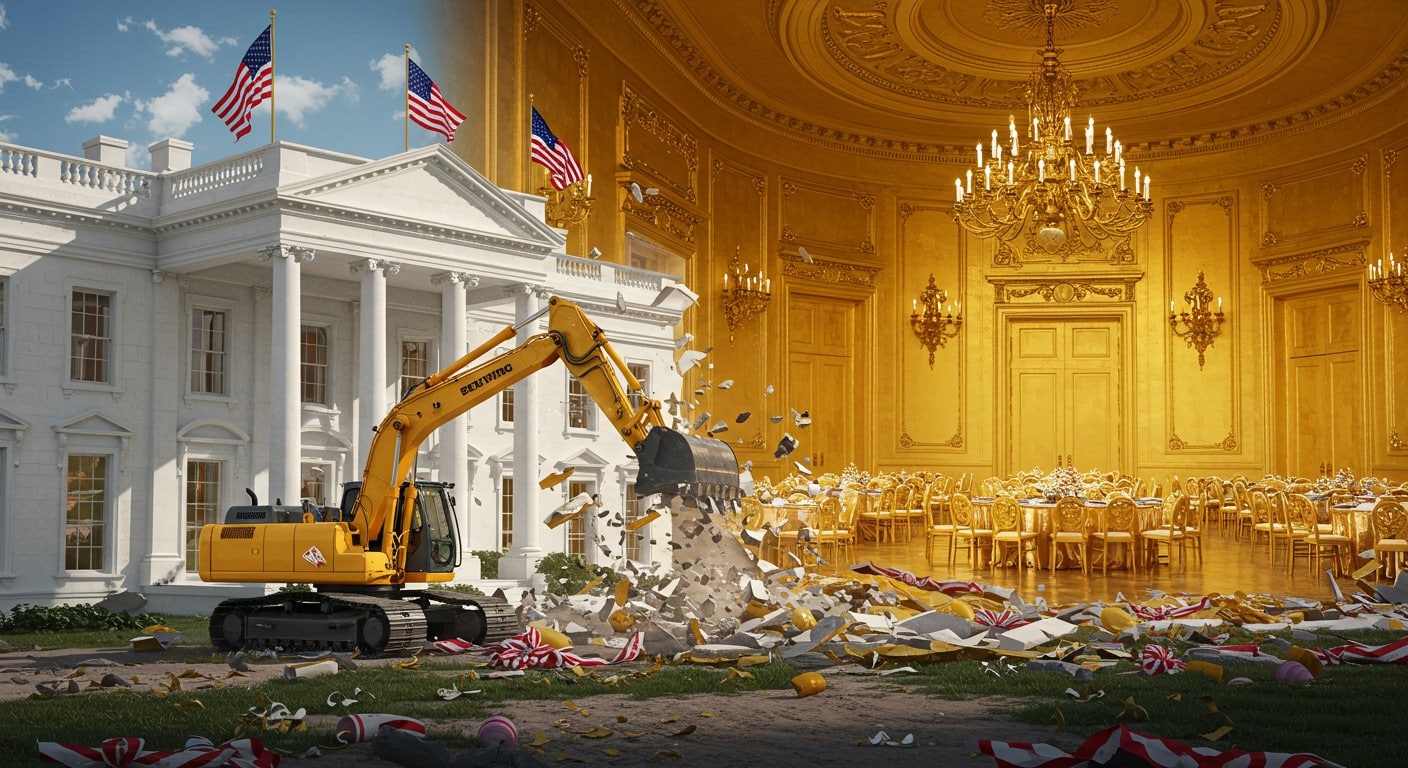 Trump rase l’aile Est de la Maison Blanche pour une salle de bal géante. Un chantier controversé à 250M$. Découvrez pourquoi ce projet divise l’Amérique.