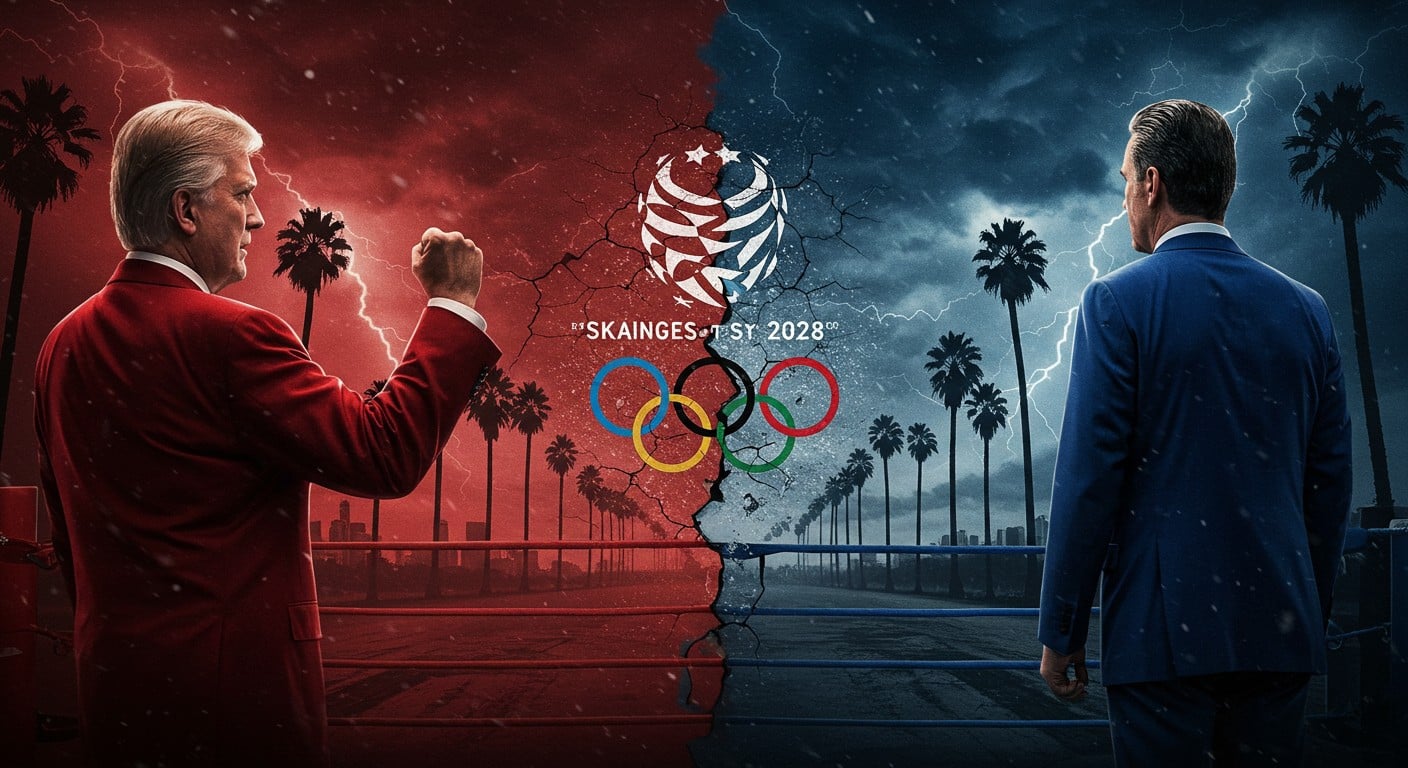 Découvrez le bras de fer politique entre Trump et le gouverneur de Californie autour des JO 2028. Menace de déplacement, enjeux et conséquences pour Los Angeles.