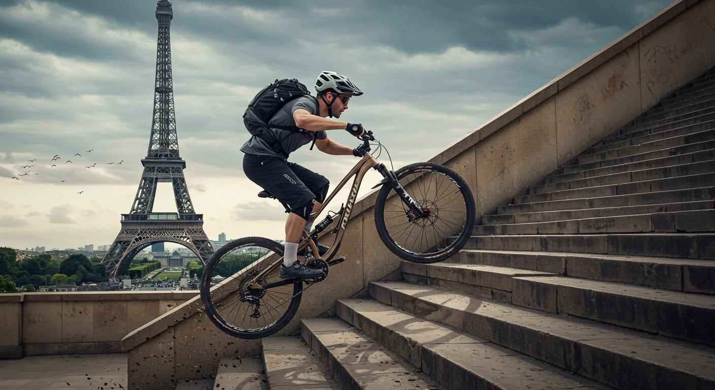 Un champion de VTT gravit les 686 marches de la Tour Eiffel en 12min30, record mondial ! Découvrez cet exploit incroyable.