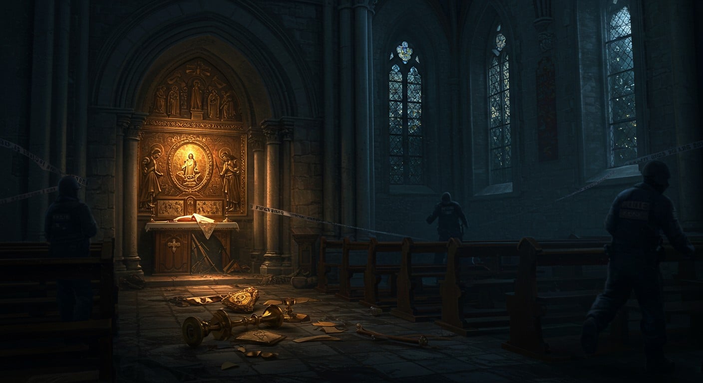 Découvrez les détails choquants sur les vols d'objets sacrés dans des églises du nord de la France. Trois suspects arrêtés dans l'Aisne après une série de cambriolages. QuAnalysant l'article- L'article porte sur l'arrestation de trois hommes impliqués dans une série de vols d'objets religieux dans des églises du nord de la France, comme des calices et des ciboires. elles conséquences pour le patrimoine religieux ?