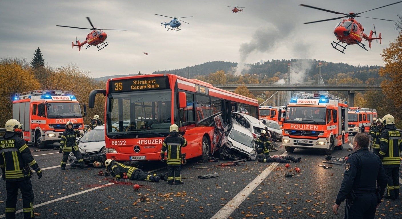 Découvrez les détails choquants d'un accident de bus à Weil am Rhein, près de la frontière française : une victime mortelle, plusieurs blessés graves. Que s'est-il passé ?