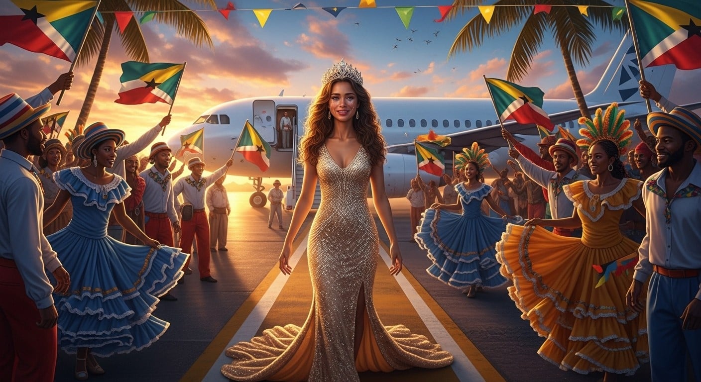 Découvrez l'émotion d'Angélique Angarni-Filopon, Miss France 2025, accueillie comme une star en Martinique avec les candidates 2026. Larmes, danses et fierté locale !