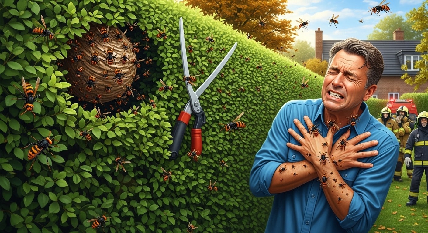 Découvrez comment un homme a été piqué par des frelons asiatiques en taillant sa haie et transporté en urgence absolue. Conseils pour éviter ces dangers mortels en jardinage.