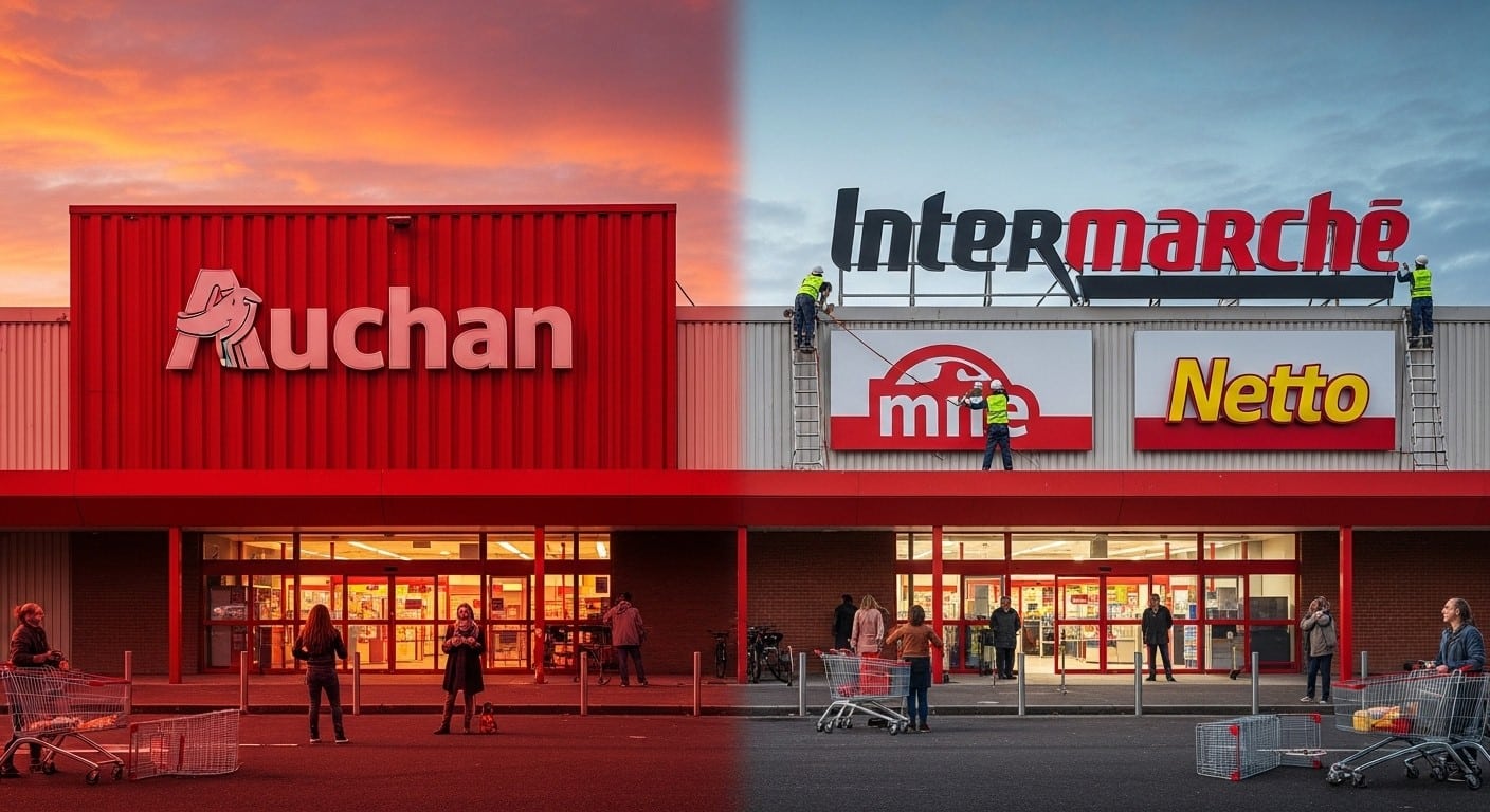 Découvrez le projet choc d’Auchan qui va transformer 294 supermarchés en Intermarché ou Netto d’ici 2026. Baisses de prix, emplois menacés, concurrence féroce : tout ce qu’il faut savoir.