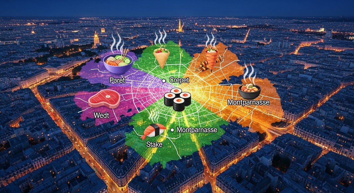 Découvrez la carte qui révèle les spécialités dominantes à Paris quartier par quartier : pho, kebabs, crêpes... Une géographie des saveurs qui raconte l'histoire de la ville.