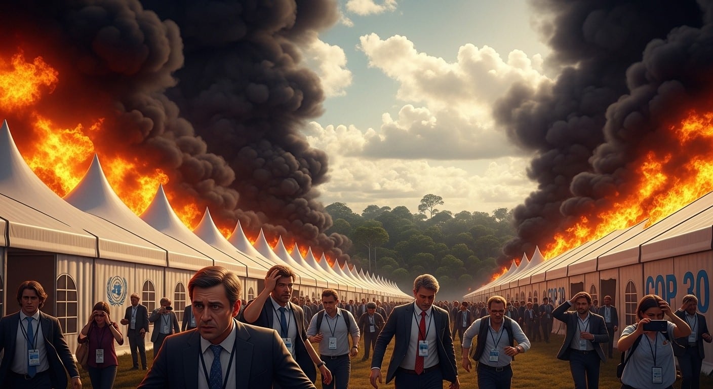 Alors que la COP30 entrait dans sa phase décisive à Belém, un violent incendie a forcé l’évacuation totale du site. Retards, tensions et sortie des fossiles en suspens : que va-t-il se passer maintenant ?