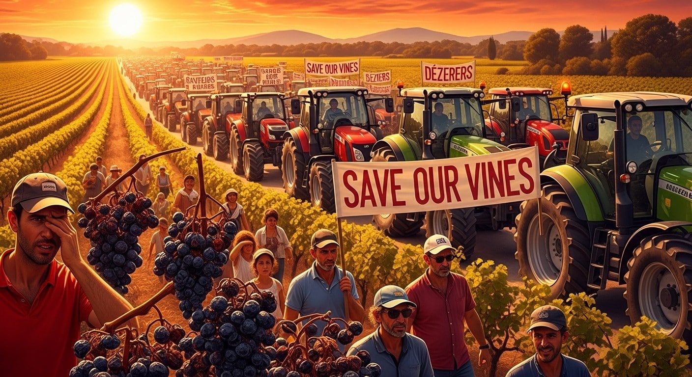 Découvrez la mobilisation massive des viticulteurs à Béziers face à une crise sans précédent : récoltes faibles, prix en chute, désespoir grandissant. Analyse approfondie et perspectives.
