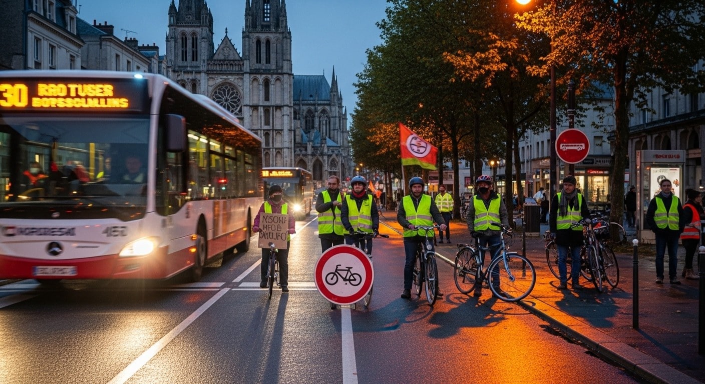 À Chartres, les cyclistes manifestent contre l’interdiction brutale de circuler sur une voie de bus. Sécurité, détours dangereux, angle mort… Qui a raison ? Décryptage complet d’un conflit qui divise la ville.