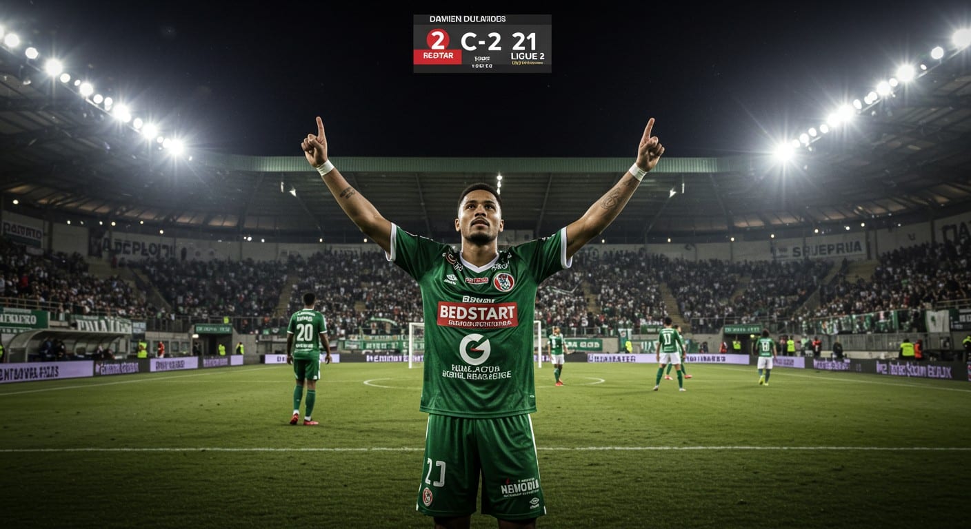Découvrez comment Damien Durand, avec un doublé fulgurant, propulse le Red Star à la 2e place de Ligue 2 face à Saint-Étienne. Une victoire référence qui fait rêver de Ligue 1 !