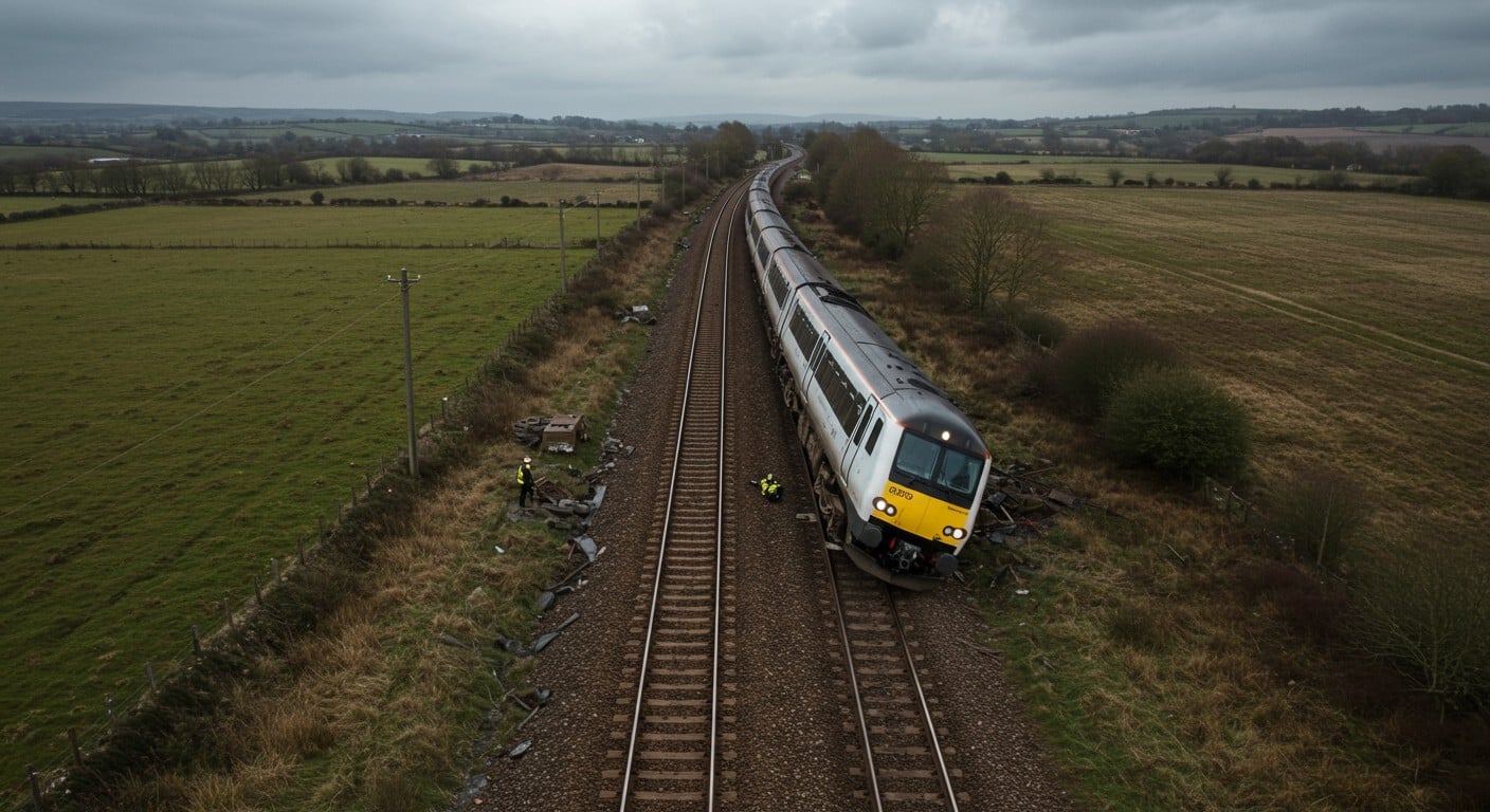 Déraillement d’un train en Angleterre : la locomotive sortie des rails après un glissement de terrain. 4 blessés légers, 85 passagers évacués. Pluies torrentielles en cause ? Découvrez les détails choc.