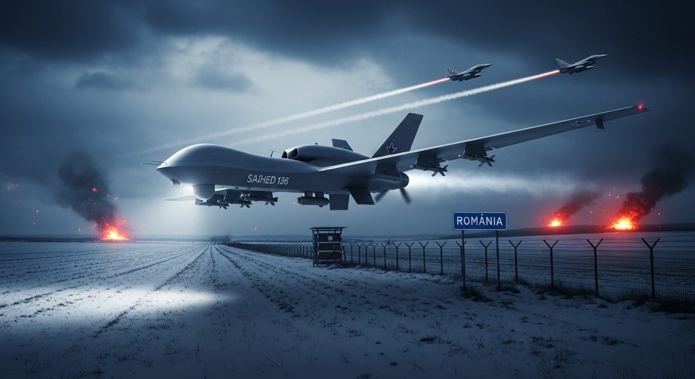 Incursions répétées de drones russes en Roumanie et Moldavie le 25 novembre 2025. Crashs, évacuations, avions de chasse : la guerre en Ukraine déborde dangereusement sur le territoire OTAN. Analyse complète.