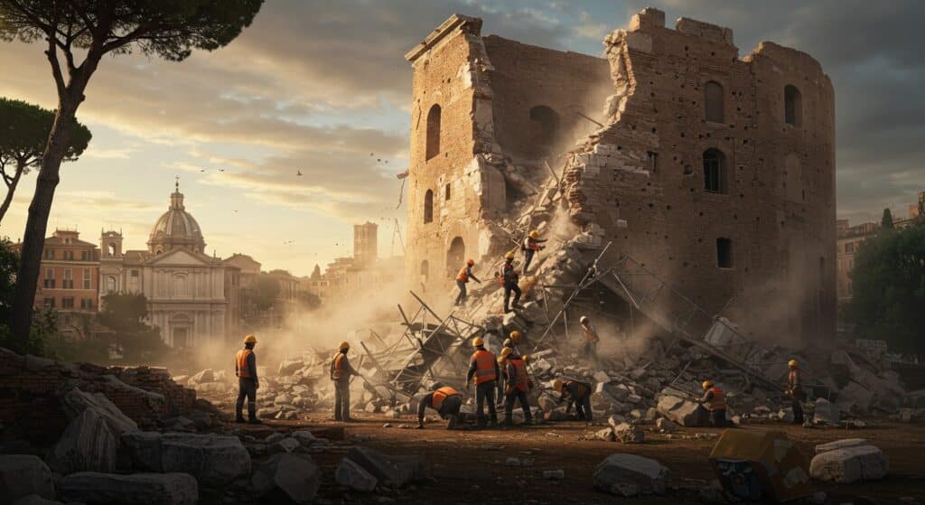 Effondrement Tour Médiévale Rome : Ouvrier Coincé