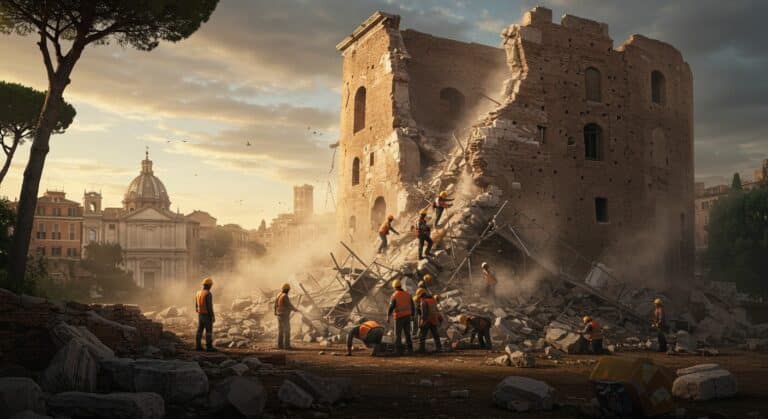 Effondrement Tour Médiévale Rome : Ouvrier Coincé