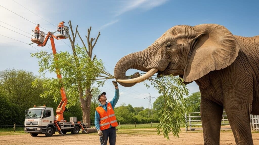 Enedis Nourrit les Éléphants avec des Branches d&rsquo;Élagage