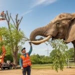 Enedis Nourrit les Éléphants avec des Branches d'Élagage