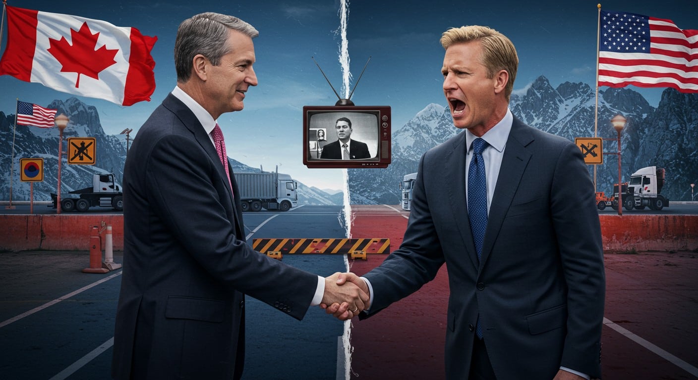 Découvrez comment une pub canadienne antiprotectionniste a irrité Trump, menant à des excuses de Mark Carney et une hausse de 10% des droits de douane. Analyse complète des tensions commerciales.