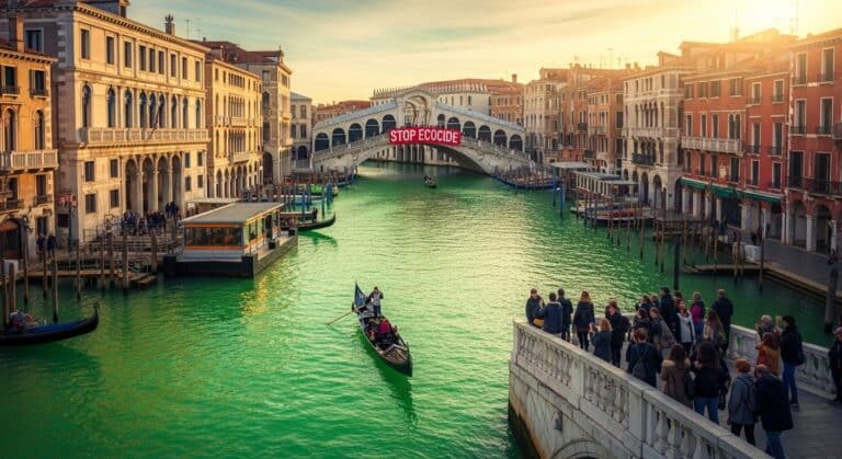 Greta Thunberg Bannie de Venise : Le Grand Canal Vert Fluo
