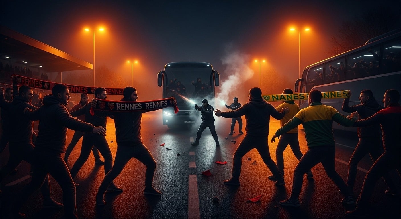Découvrez le guet-apens tendu par ultras nantais à supporters rennais après une victoire en Ligue 1. Rixe violente, interpellations : analyse complète d'un derby de l'Ouest explosif.