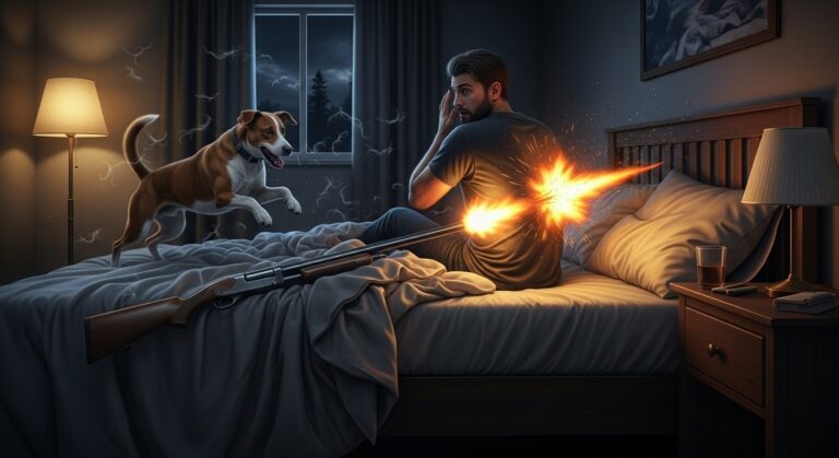 Homme Touché par Fusil Tiré par Son Chien