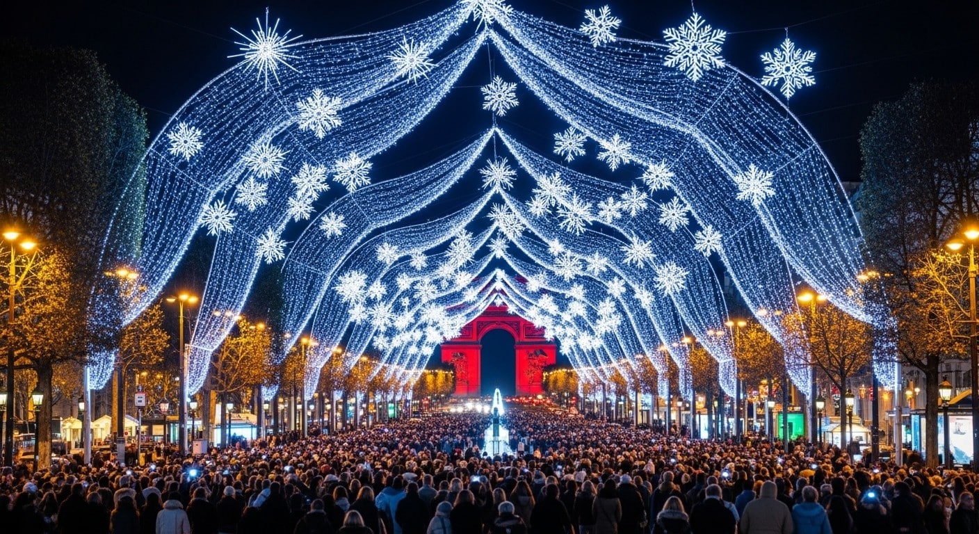 Découvrez le lancement spectaculaire des illuminations de Noël sur les Champs-Élysées : foule immense, show inédit et technologie LED. Un événement qui enchante Paris pour 49 jours !