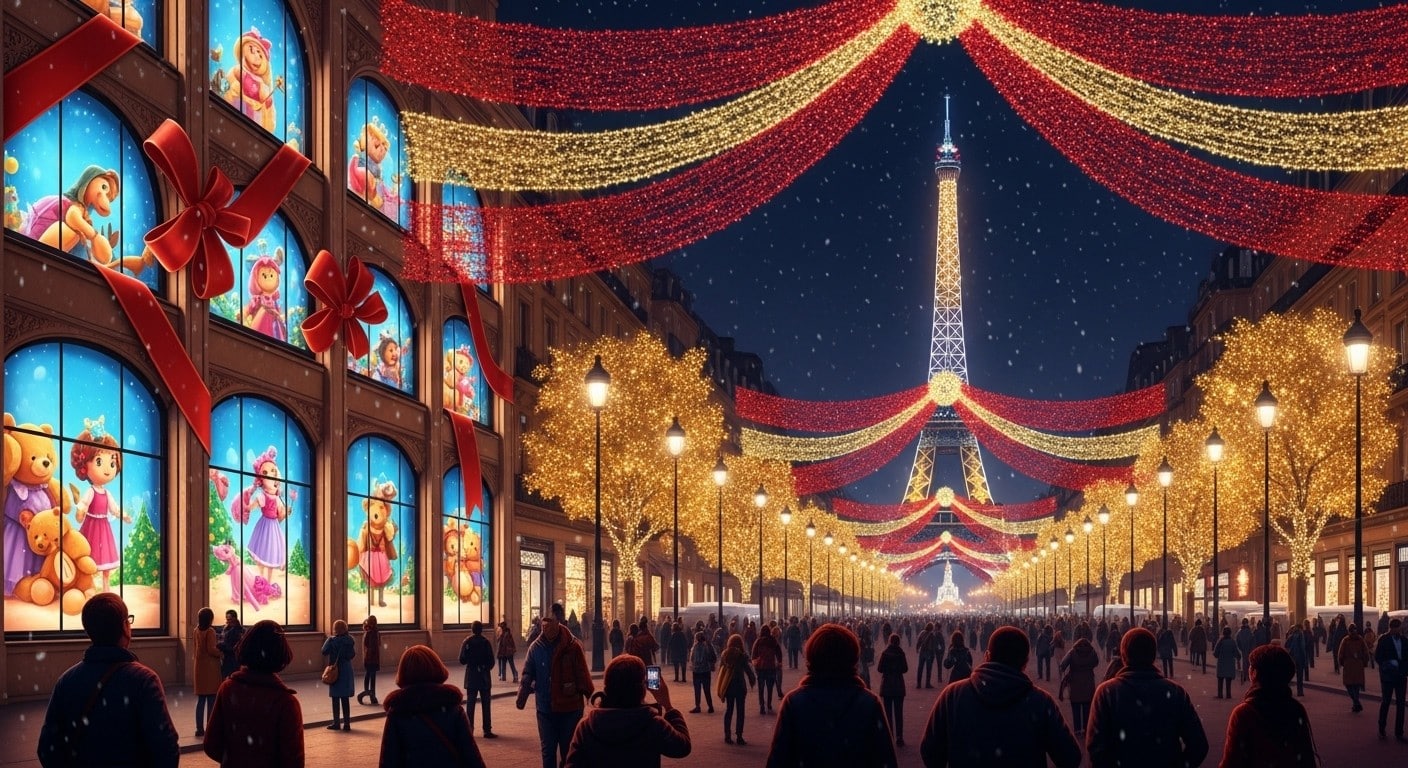Découvrez le guide ultime des illuminations de Noël 2025 à Paris : Champs-Élysées, vitrines animées, dates et spectacles féeriques pour une magie inoubliable.