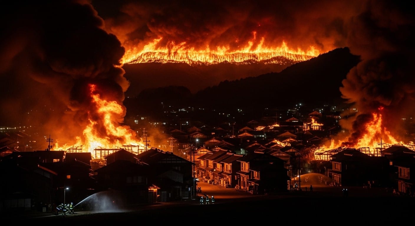 Un violent incendie ravage Oita au Japon : plus de 170 bâtiments détruits, une personne disparue et des centaines évacuées. Images choc et témoignages glaçants d’un feu qui a embrasé toute une montagne.