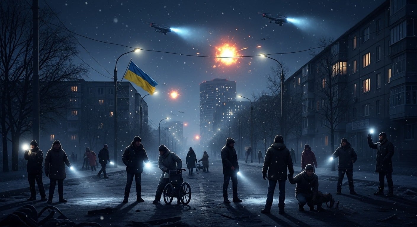 Découvrez comment Kiev affronte une attaque massive russe avec 430 drones, privant la ville d'électricité. Résilience des habitants face au quatrième hiver de guerre. Un témoignage captivant.