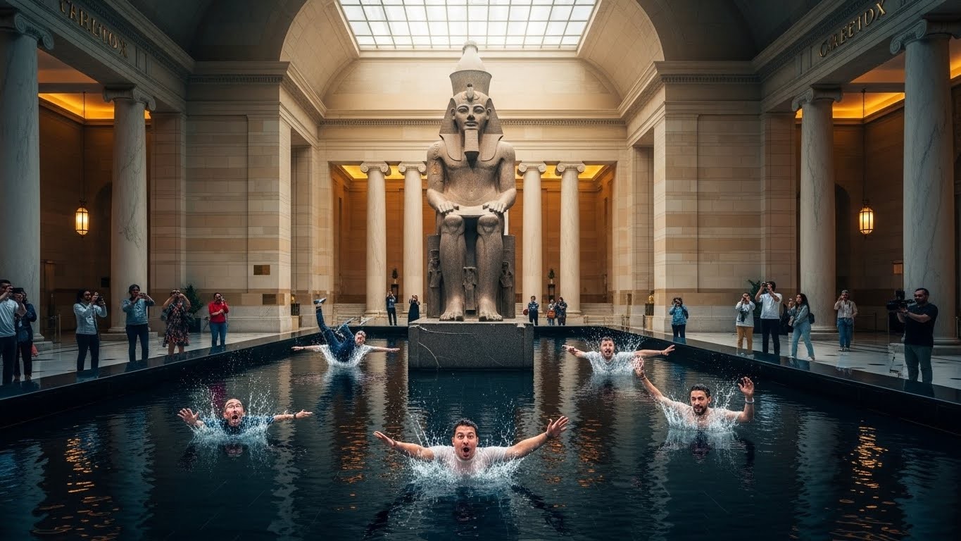 Découvrez pourquoi des milliers de visiteurs du nouveau Grand Musée Égyptien du Caire finissent trempés devant la statue de Ramsès II. Un piège optique hilarant qui devient viral !