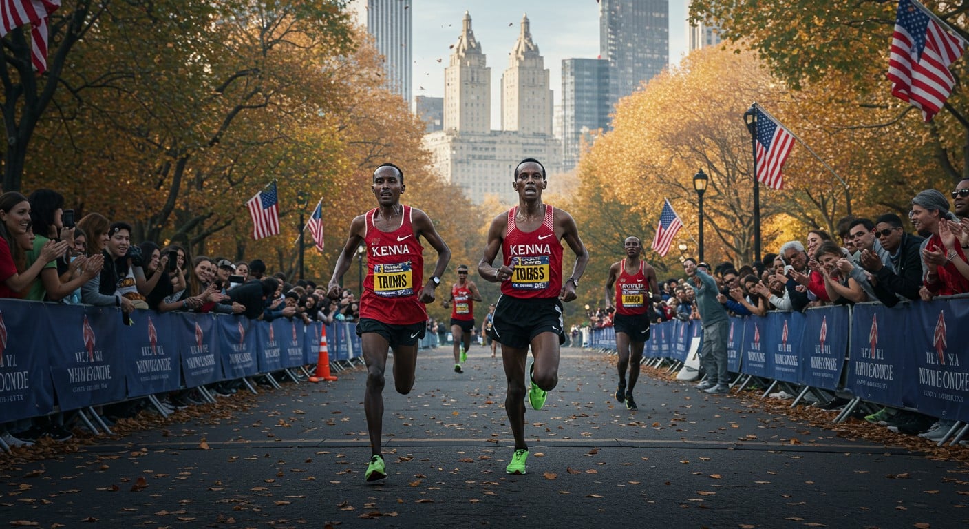 Découvrez le finish incroyable du Marathon de New York 2025 remporté par Benson Kipruto devant Mutiso par 16 centièmes. Résultats, classements et triplé kenyan chez les femmes.