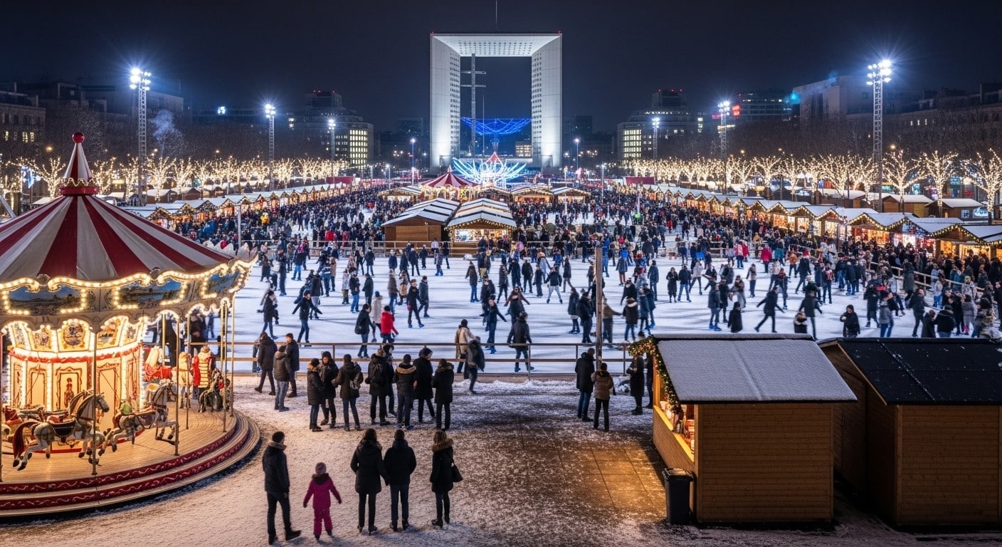 Découvrez le gigantisme du Marché de Noël de La Défense 2025 : 350 chalets, patinoire agrandie, illuminations... Objectif 2 millions de visiteurs !