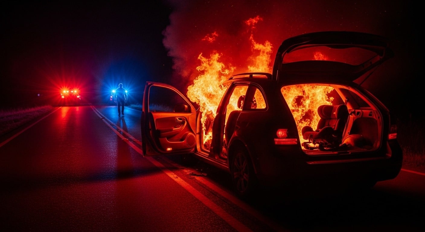 Un père américain ivre s’échappe d’une voiture en flammes et laisse sa fille de 2 ans attachée à l’arrière. Condamné à plus de 22 ans de prison, il avait nié sa présence. Une tragédie qui glace le sang.