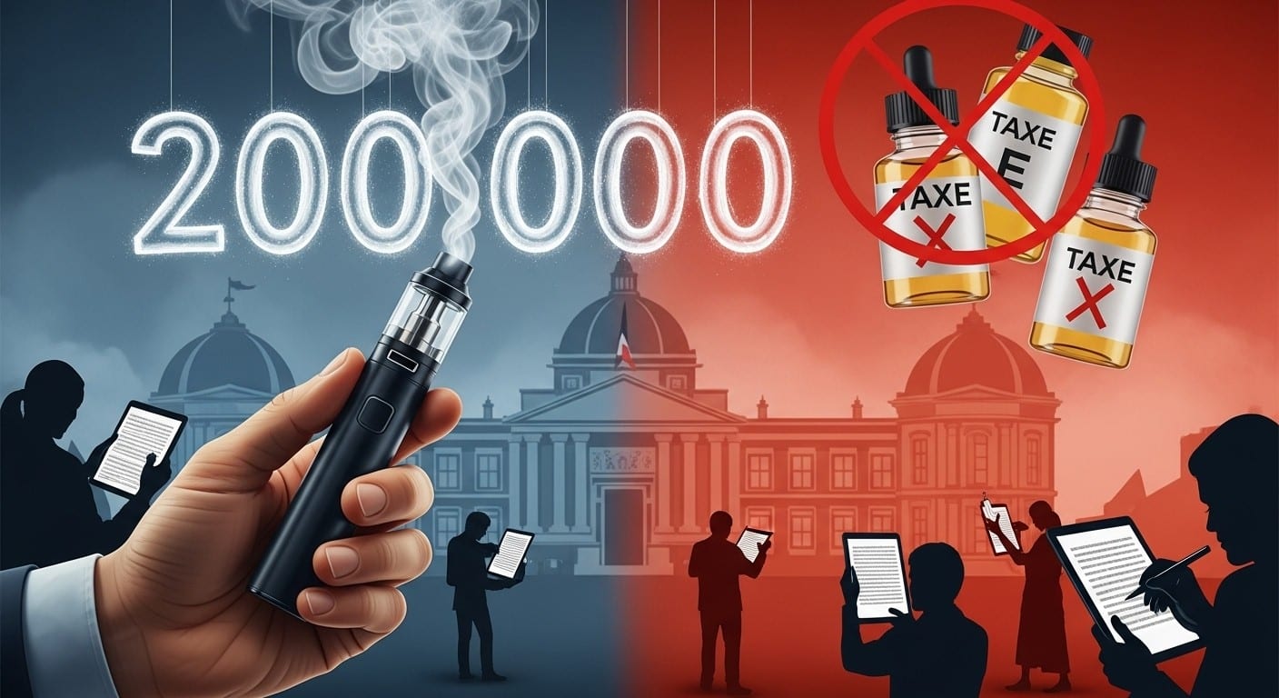 Près de 200 000 signatures contre la taxe sur les e-cigarettes ! Découvrez les enjeux pour la santé publique, l'emploi et les vapoteurs face au projet de loi 2026.